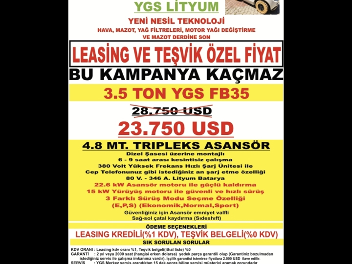  satılık beyaz elektrikli forklift YGS en uygun forklift YGS