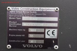 2012 MODEL VOLVO EC 55 C 5.800 KG PALETLİ EKSKAVATÖR