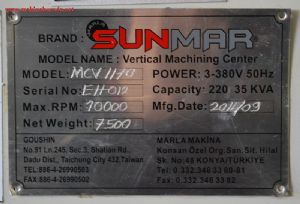 Satılık 2. El Sunmar MCV-1170 CNC Dik İşleme Merkezi (Divizörlü)