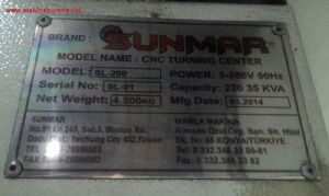 Satılık 2. El Sunmar SL-200 CNC Torna Tezgahı (8 inch)